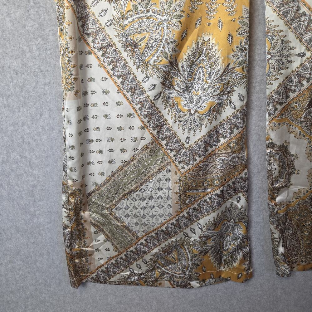 Cider Cream Yellow Satin Boho Paisley Wide Leg Trousers Size 1XL 16W-18W - Picture 5 of 11